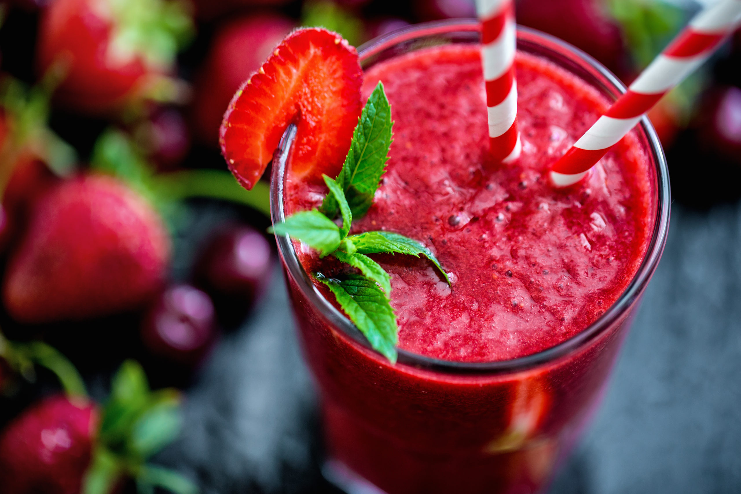 Refreshing Cherry And Strawberry Mint Smoothie