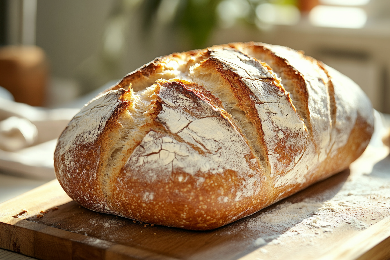 Rustic Artisan Sourdough Bread with a Golden-Brown Crust